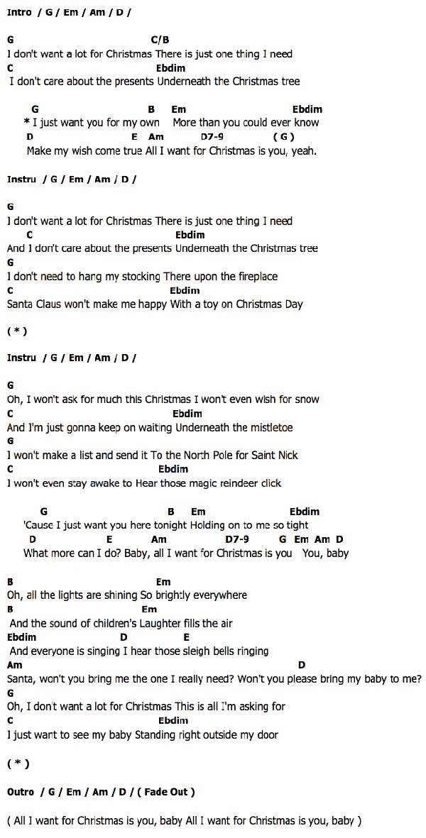 คอร์ด เนื้อเพลง All I Want For Christmas Is You Mariah Carey Chordza ...