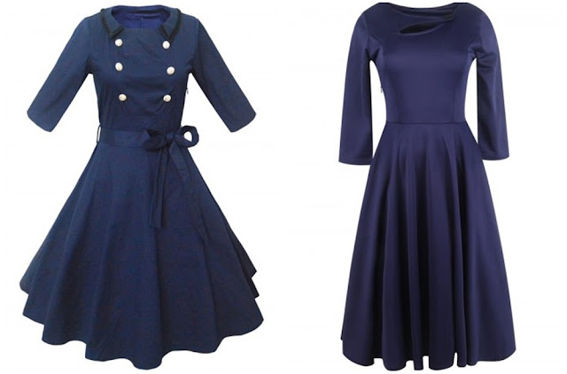 Onde comprar: Retro Long Sleeve Navy Blue Dress (Vestido Navy Retrô)