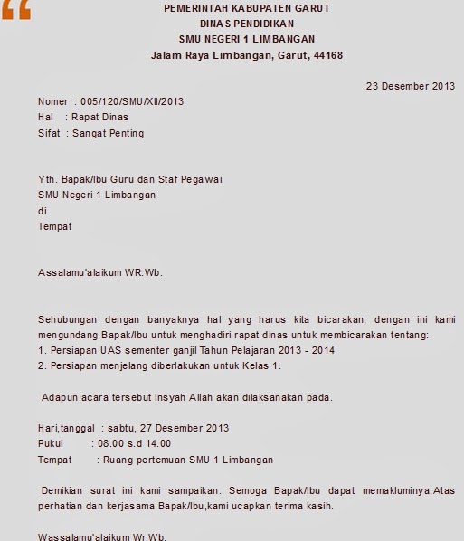 Contoh Surat Undangan Rapat Sekolah Dalam Bahasa Inggris