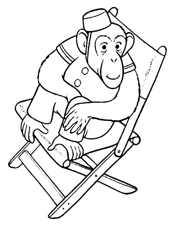 Tranh tô màu con khỉ ngồi ghế