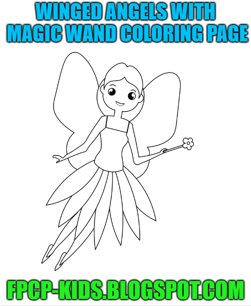 Winged Angels With Magic Wand Coloring Page - Free Printable Coloring Pages