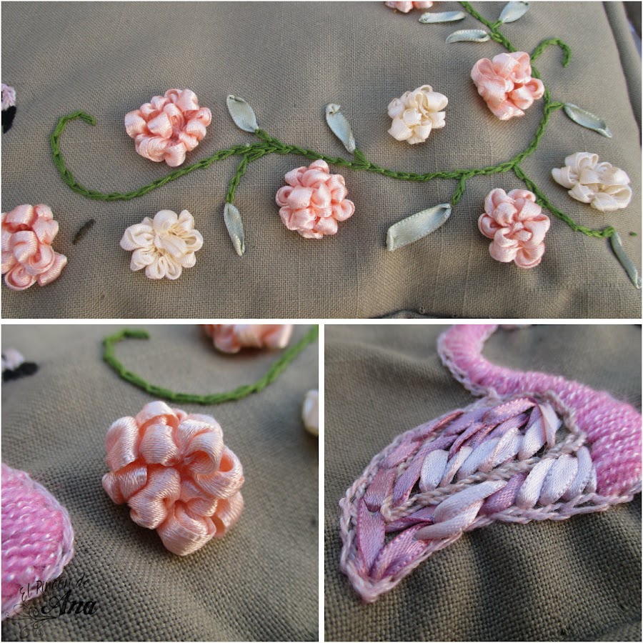 Flamingo bordado y flores con listón