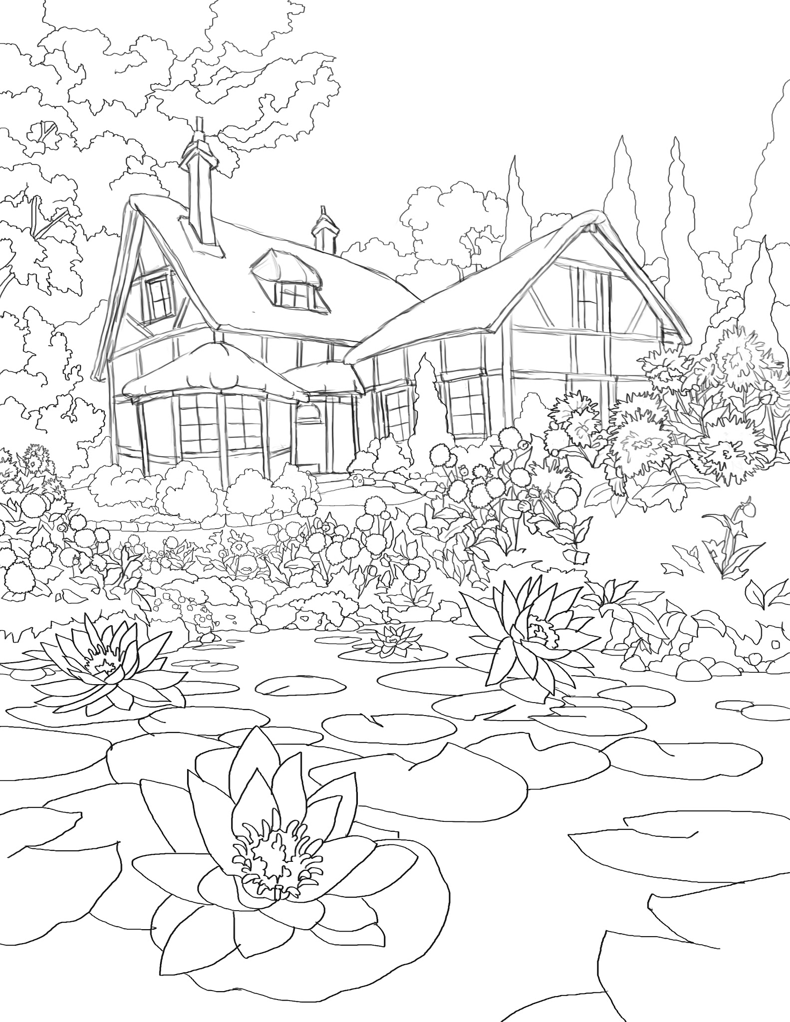 365-days-of-coloring-cottage-pond