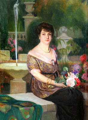 Dama en el jardín Victor Moya Calvo, Pintor Valenciano, Pintura Valenciana