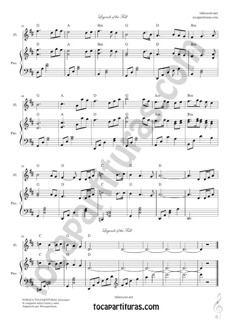 3 Leyendas de Pasión Partitura de Flauta Legends of the Fall Flute Sheet Music by James Horner