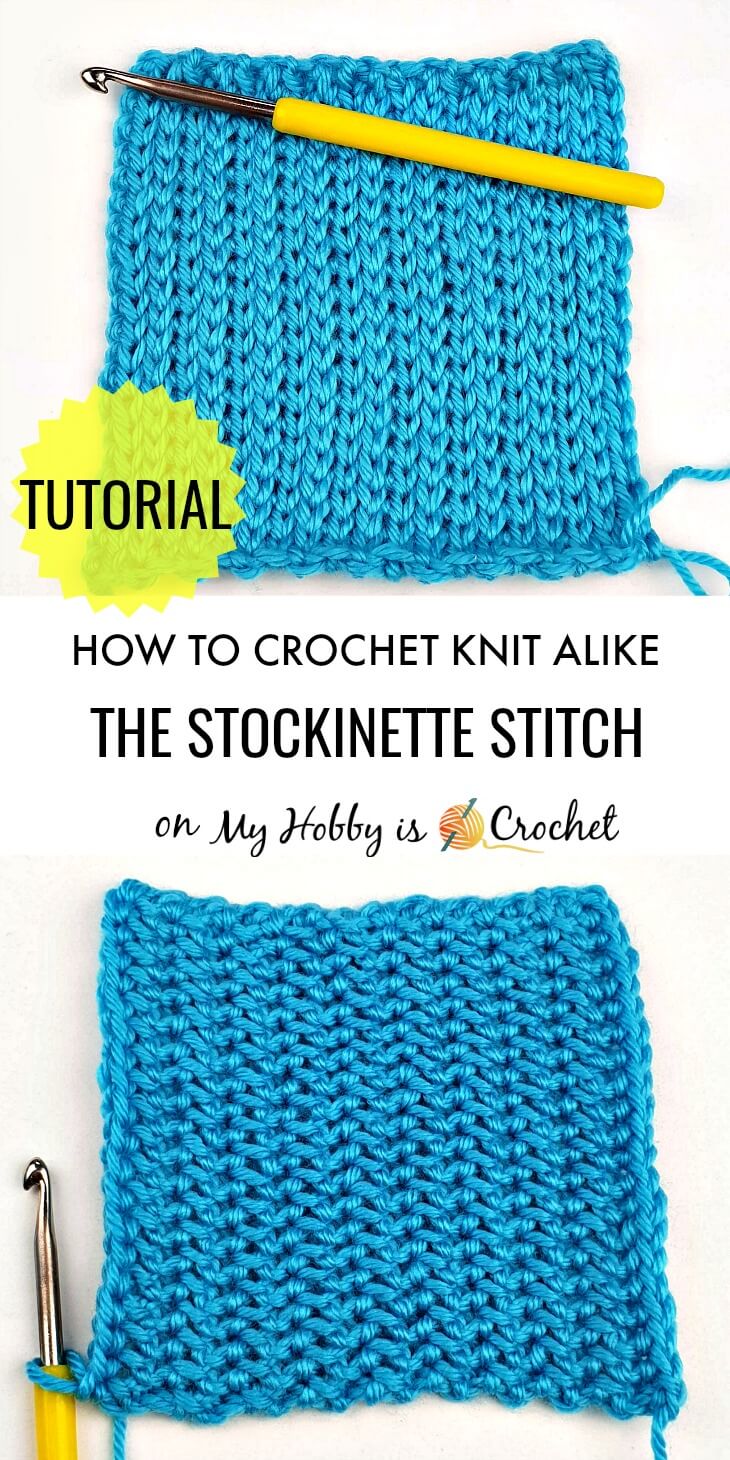 How to CROCHET: Knit Look Stockinette Stitch in Rows with the Yarn Over Slip Stitch 