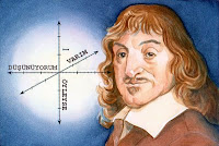 Descartes resminin yanında 'düşünüyorum öyleyse varım' sözü