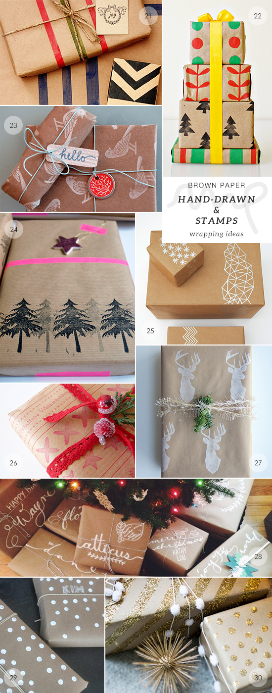 40 brown paper gift wrapping ideas picks by My Paradissi- hand-drawn and stamps