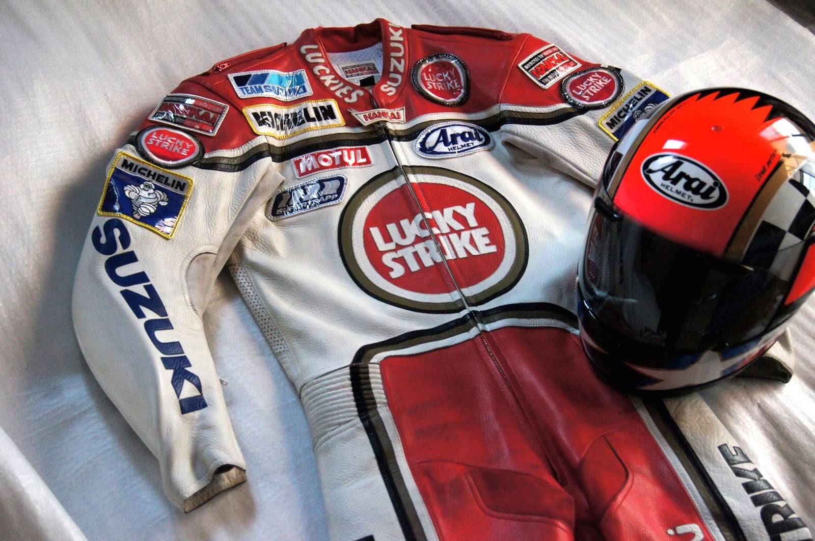 samurai‐bikers NANKAI Lether Racing Suit Lucky Strike Suzuki replica Schwantz Beattie Magee RGΓ