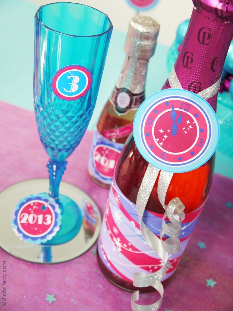 Pink & Teal Glam New Year's Eve Party & Free Printables - ideas on printables, DIY decorations, appetizers and party favors to celebrate the New Year! | BirdsParty.com