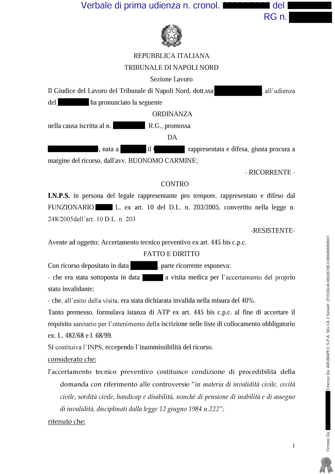 Ricorso Inps Ricorso Inps