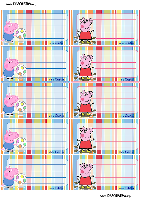 Etiquetas para caderno Peppa Pig 