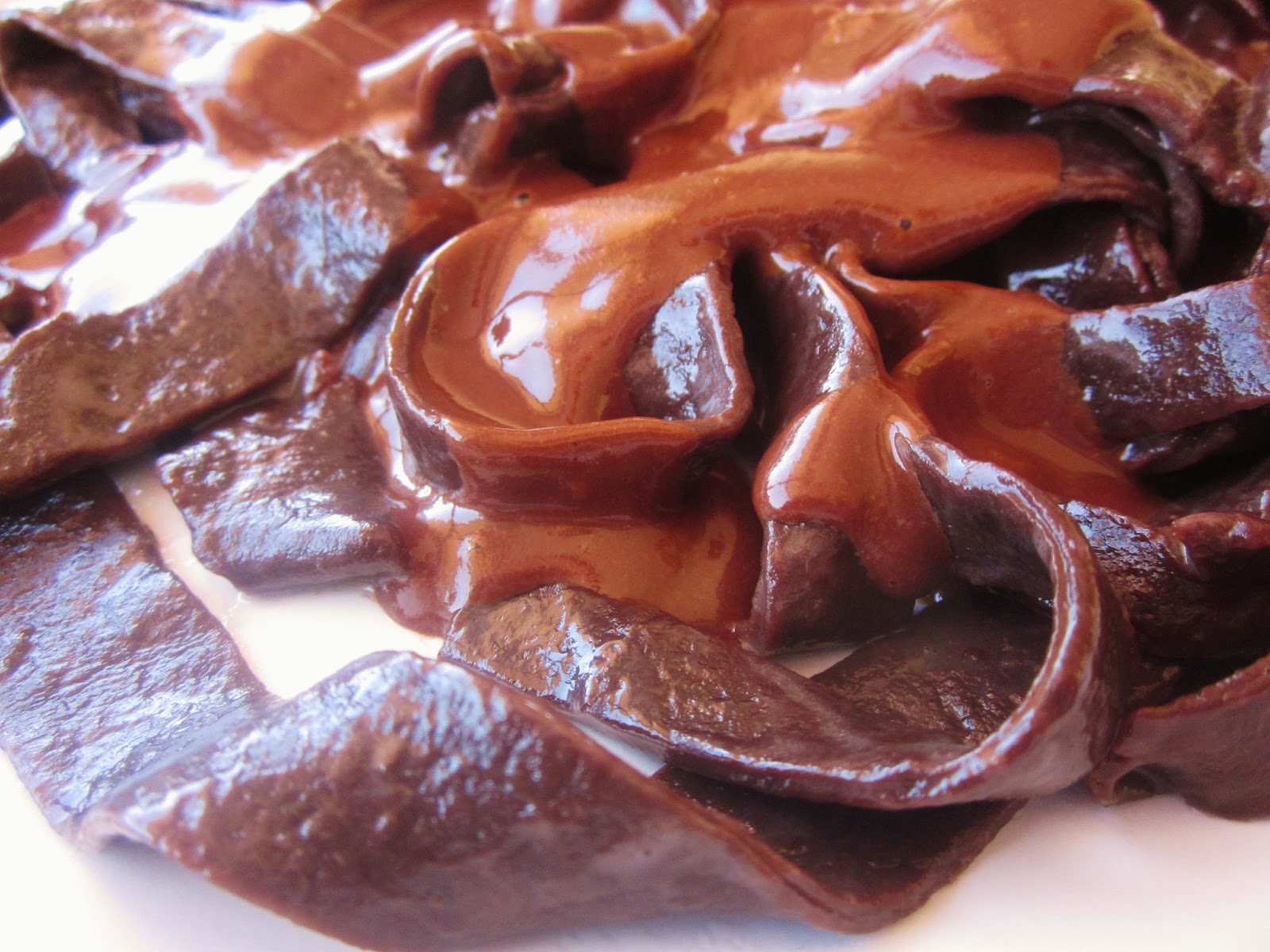 Chef Tess Bakeresse Chocolate Dessert Pasta with Chocolate Cream Cheese Raspberry Sauce