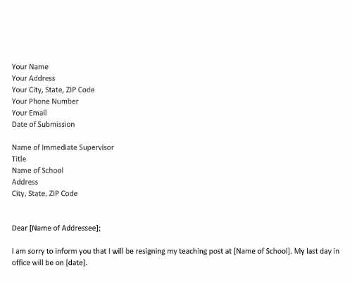 Resignation Letter for Teacher Resignation Letter for Teacher