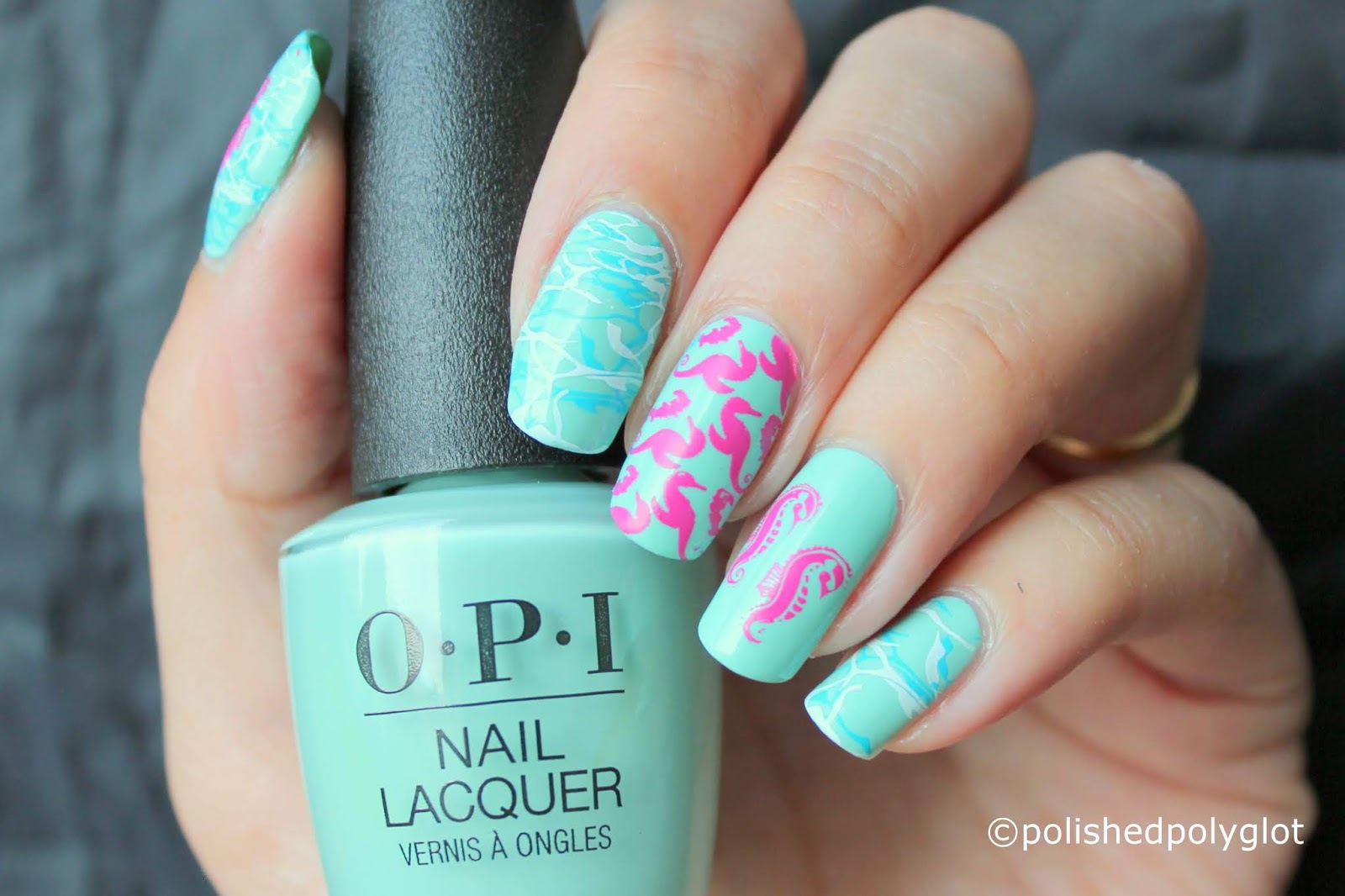 Nail Art │ Summer Manicure with Seahorses [Nail Crazies Unite] / Polished  Polyglot