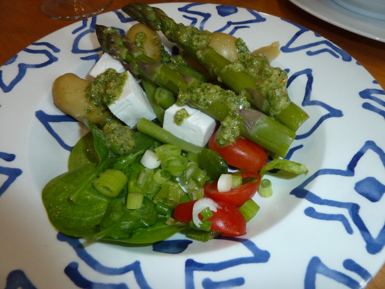 Kitchen Fairies Asparagus and green beans with feta and walnut pesto