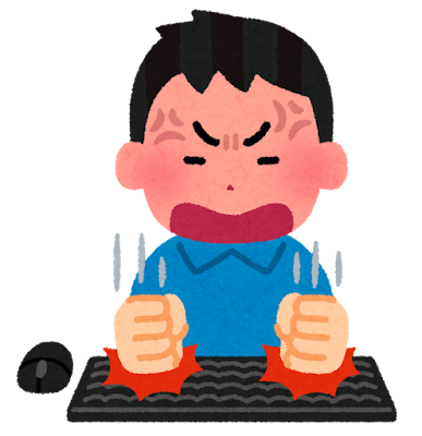 キーボードに八つ当たりする人のイラスト（男性）