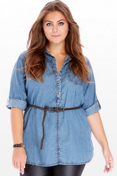 Annex Belted Denim Tunic by Fashion to Figure FTF