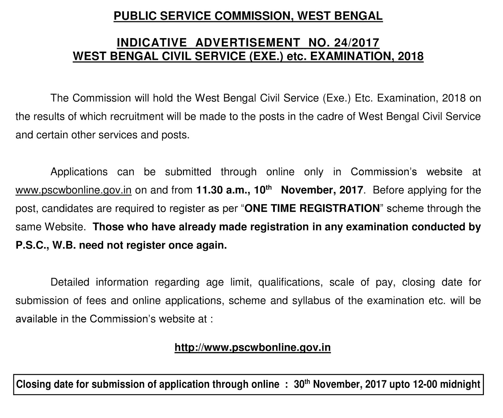 24/2017 WEST BENGAL CIVIL SERVICE (EXE.) etc. EXAMINATION, 2018