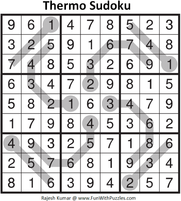 Thermo Sudoku Puzzle (Daily Sudoku League 213)