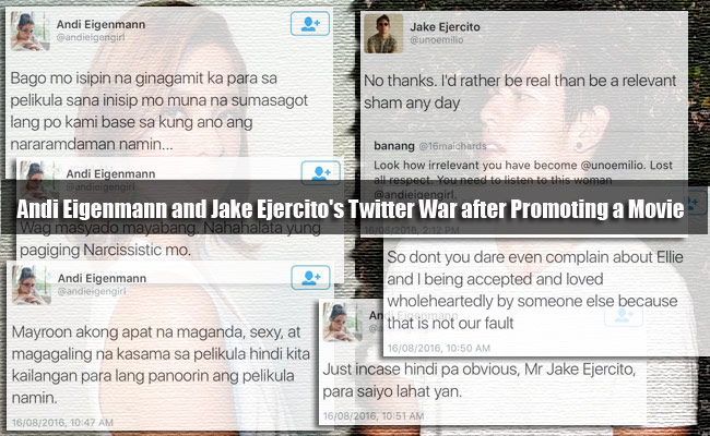 Andi Eigenmann and Jake Ejercito's Twitter War after Promoting a Movie Andi Eigenmann and Jake Ejercito's Twitter War after Promoting a Movie