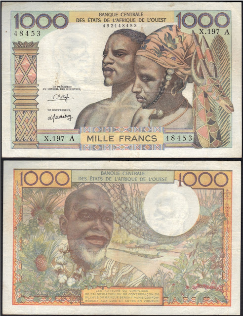 West African States 1000 Francs P #103An - A for Ivory Coast