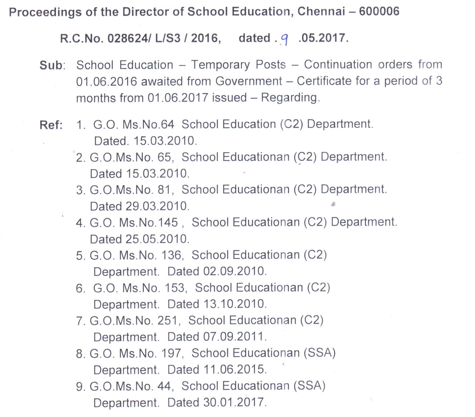 Pay Continuation Order BT,PET POST 1400 G.O NO 64,65