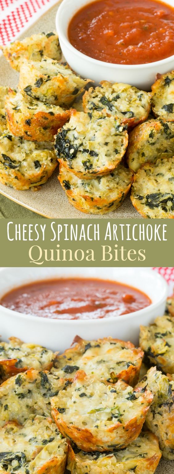 CHEESY SPINACH ARTICHOKE QUINOA BITES #cheesy #spinach #artichoke #quinoa #bites #healthyrecipes #healthyfood #healthysnacks CHEESY SPINACH ARTICHOKE QUINOA BITES #cheesy #spinach #artichoke #quinoa #bites #healthyrecipes #healthyfood #healthysnacks