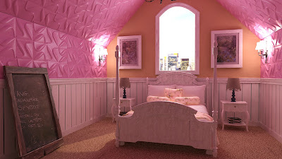 Pink themed 3d decoration with textured wall art paneling Pink themed 3d decoration with textured wall art paneling
