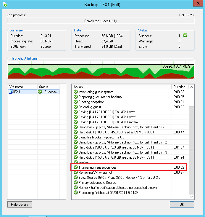 Veeam Backup: Limpieza de transaction logs de Exchange Server 2013