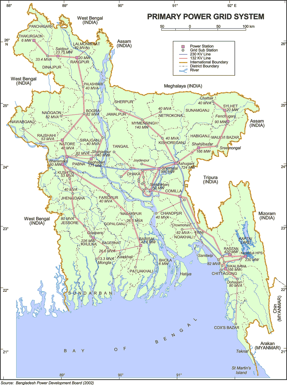 Primary Power Grid System Map Bangladesh