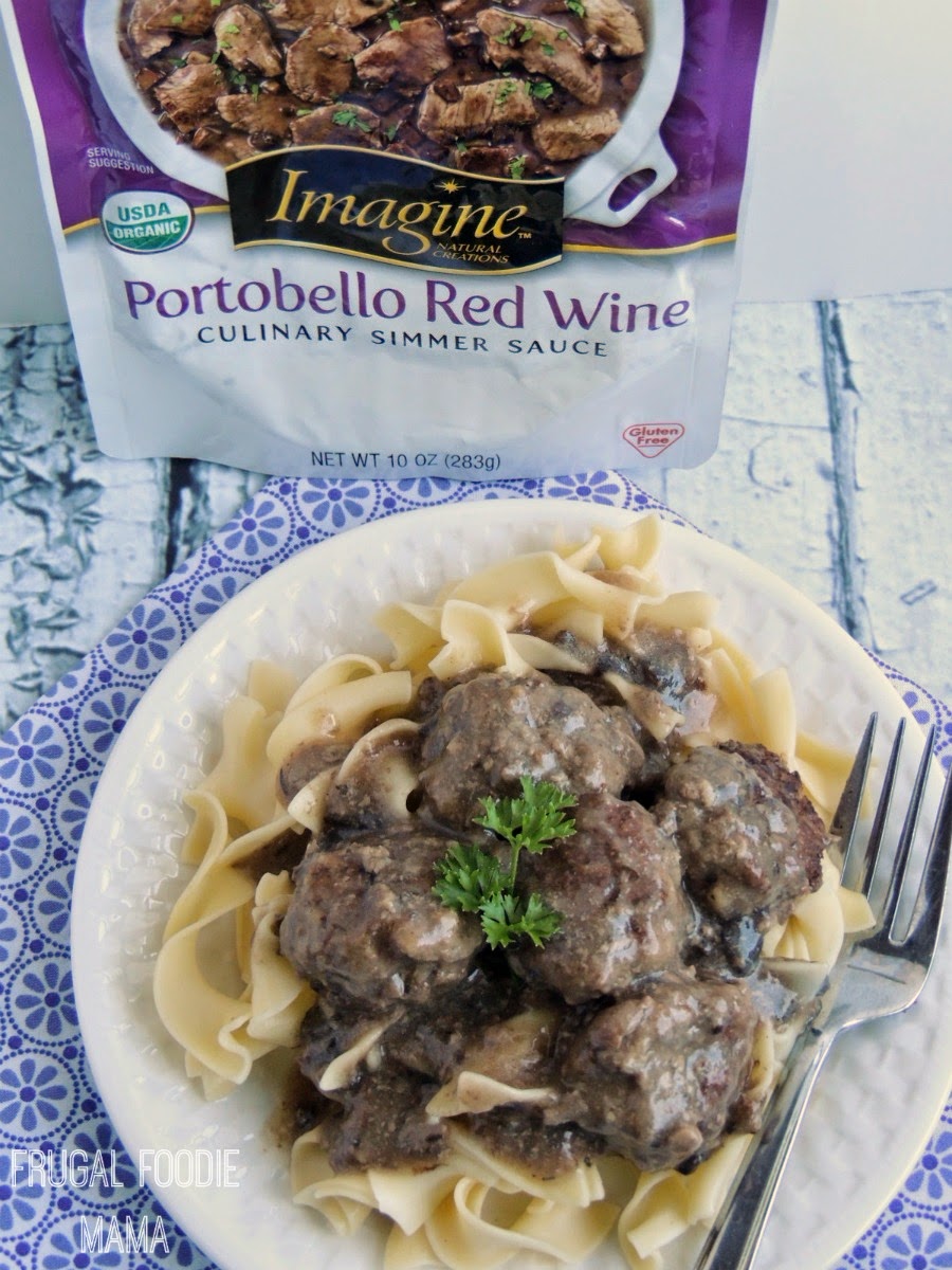 Portobello Red Wine Mini Meatballs via thefrugalfoodiemama.com- with just a few ingredients this tasty meal can be on your table in around 45 minutes! #PanWithAPlan #ImagineNation #ad