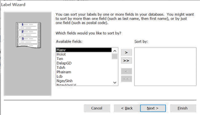 tinhoccoban.net - Hộp hội thoại Label Wizard/ chọn thứ tự sắp xếp