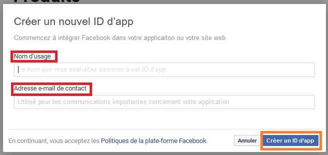 créer identifiant d'application Facebook App ID