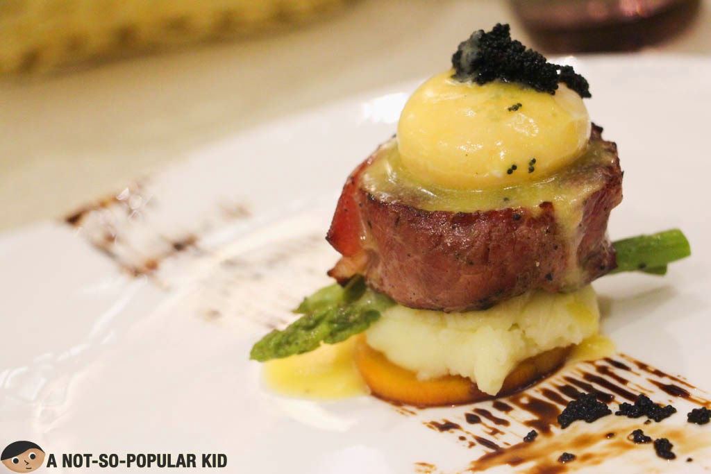 Pan-seared Beef Medallion Stuffed with Gorgonzola with Deconstructed Hollandaise