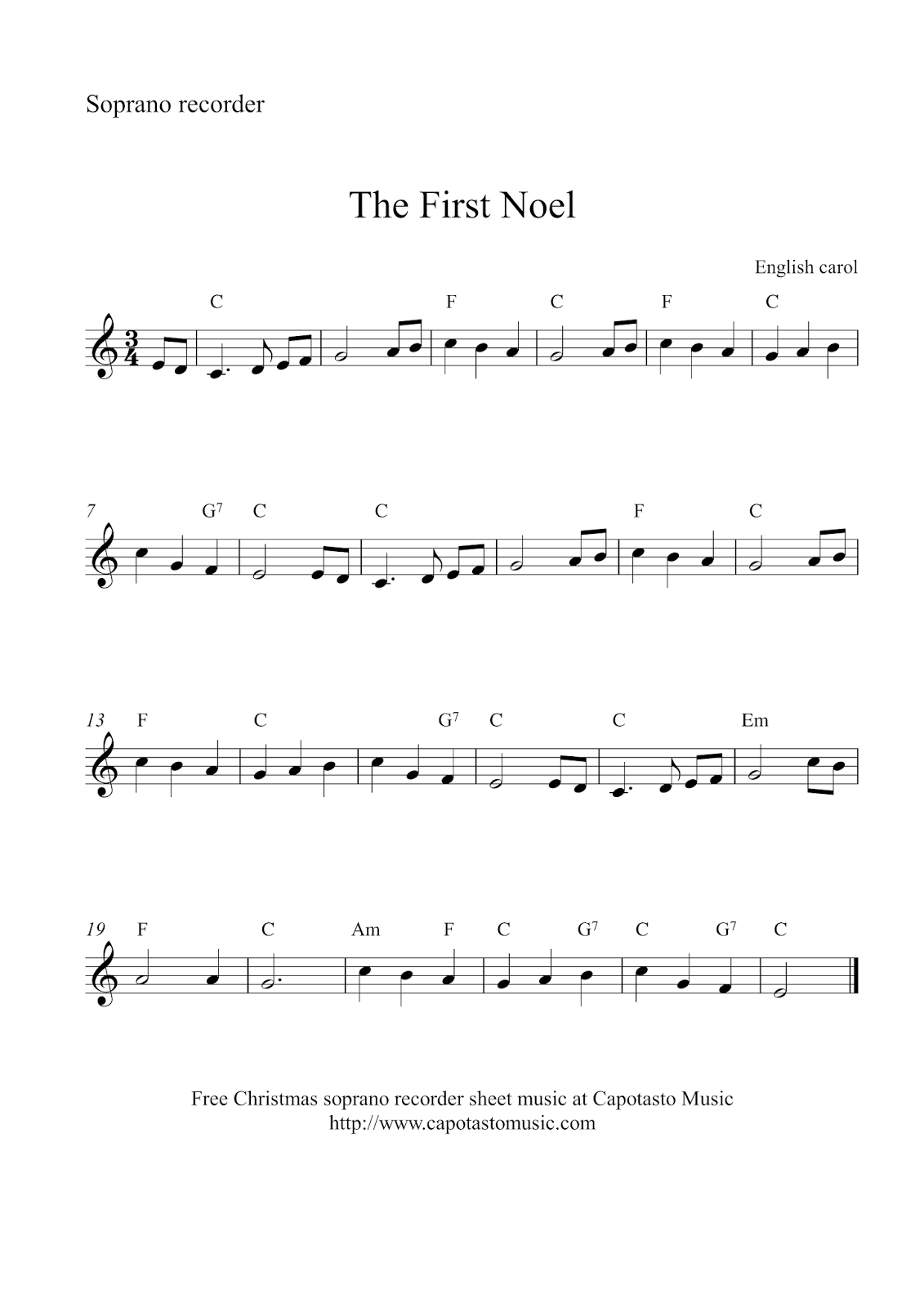 Free Christmas Soprano Recorder Sheet Music The First Noel Free Christmas Soprano Recorder Sheet Music The First Noel