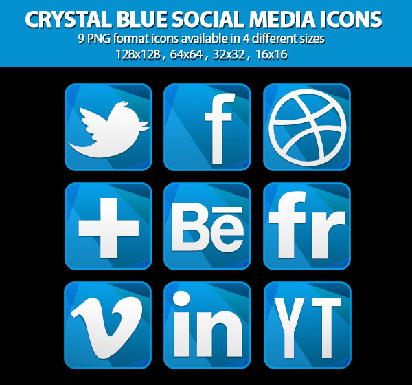 Crystal Blue Social Media Icons Set