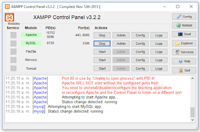 Iniciar servicios de MySQL desde panel de control de Xampp