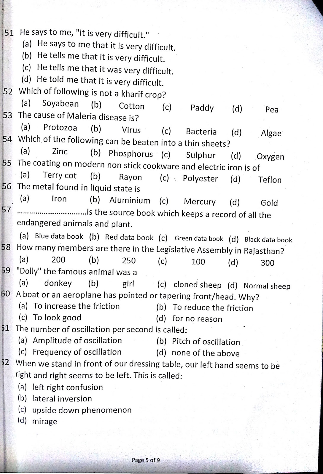 PREVIOUS YEAR QUESTION PAPER FOR CLASS IX ENTRANCE EXAM (AS SAMPLE) SWAMI VIVEKANAND GOVT
