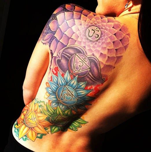 tatuaje mandala en la espalda de una chica
