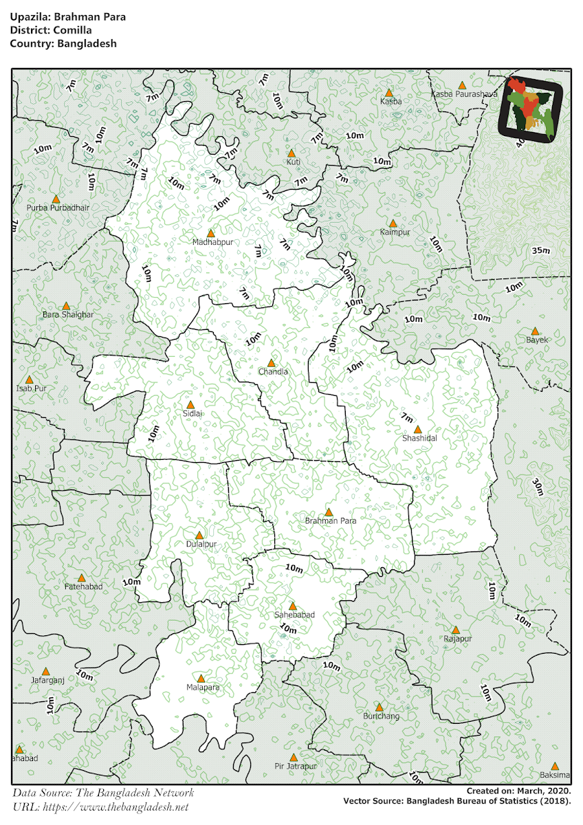 Brahmanpara Upazila Elevation Map Comilla District Bangladesh