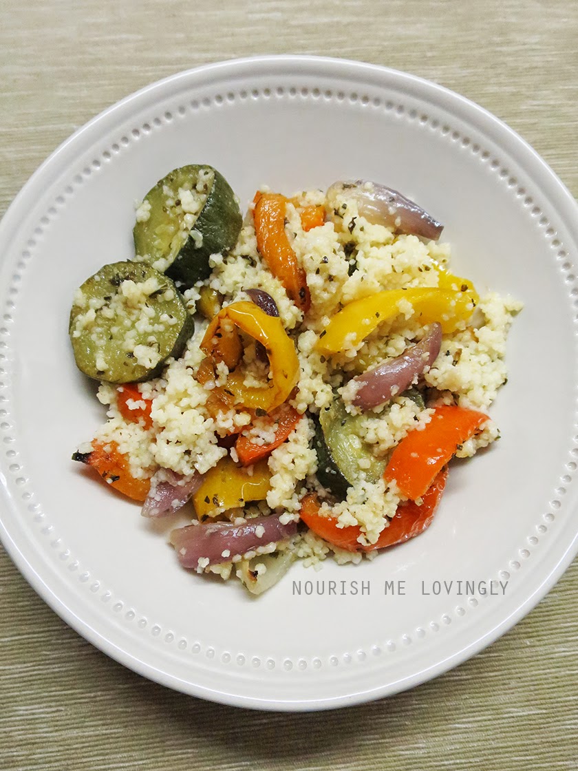 Nourish me lovingly Roasted veg couscous salad (DF, V+)