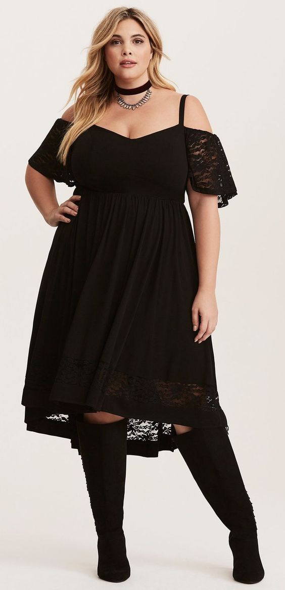 Gorditas Vestidos Cortos Con Botines Y Medias Vestido Negro