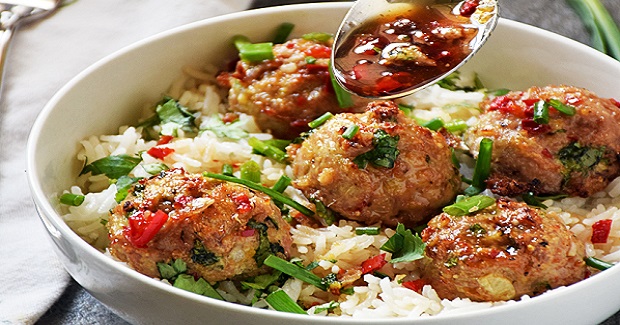 Asian Pork Meatballs Over Coconut Rice Recipe Asian Pork Meatballs Over Coconut Rice Recipe