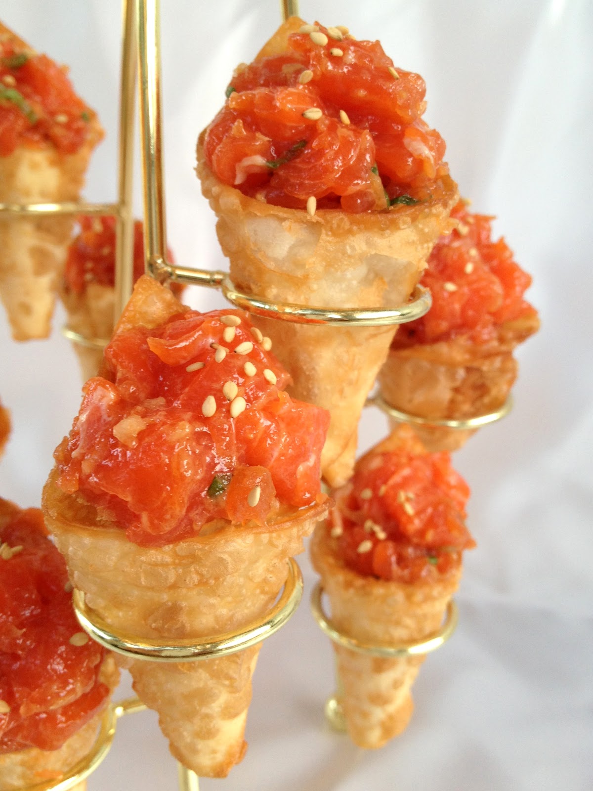 Olympic Torch Appetizer V1 Salmon Tartare in a Wonton Cone DIY