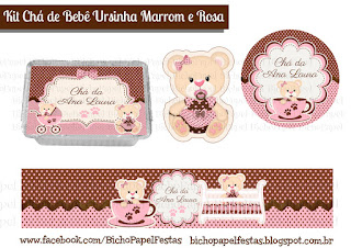 kit cha de bebe ursinha marrom e rosa
