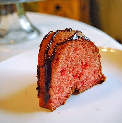 Strawberry Bundt Cake Drizzled with Chocolate Glaze
