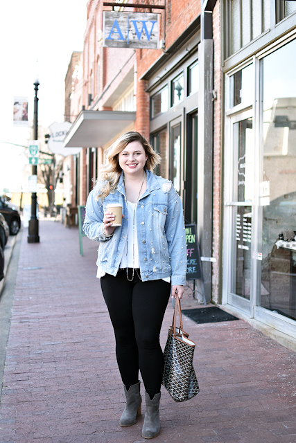 free people pearl jacket sunday funday jcrew leggings thermal tee victoria emerson jewelry wrap bracelet leather and beads necklace long splenddi booties goyard st louis gm purse curled baylayage hair natural makeup 