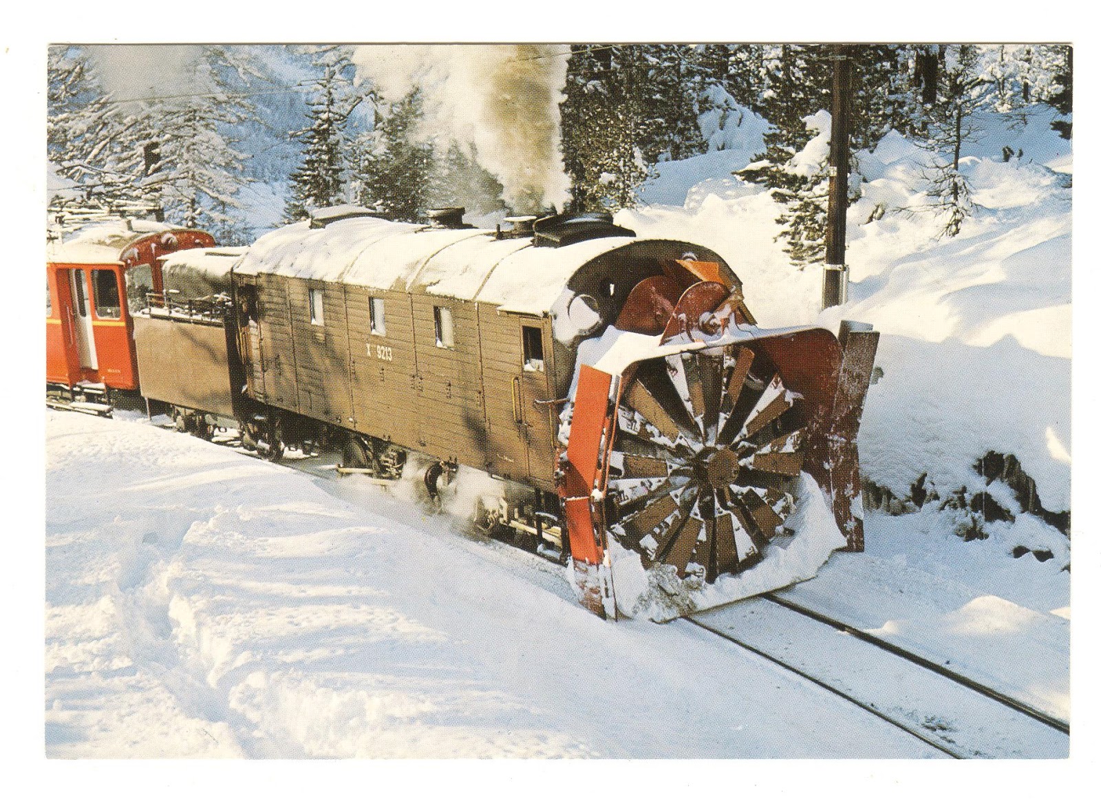 Judy's Postcards Plus Snow Train Europe XROTD 9213 operational snow plow 2 postcards