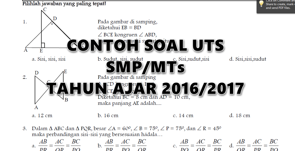 Contoh Soal Uts Smp Mts Lengkap Tahun Ajar 2016 2017 Guru Galeri